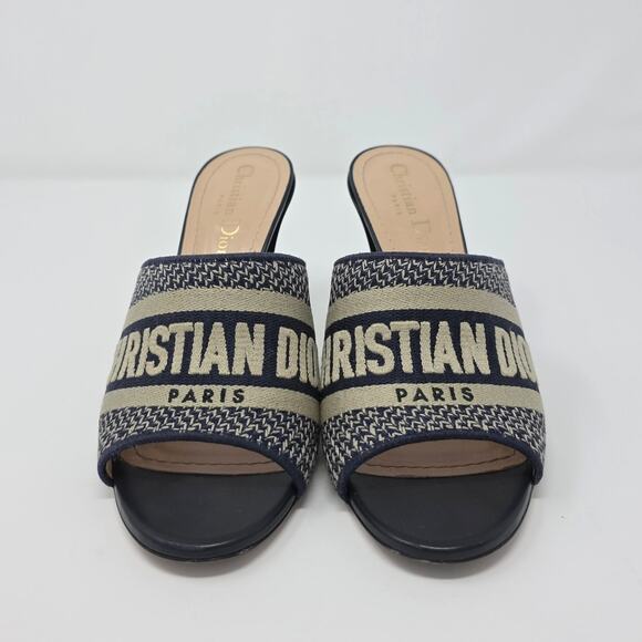 Christian Dior Dway Embroidered Heeled Mule Slides Blue IT 36.5 US 6.5 - Picture 10 of 15